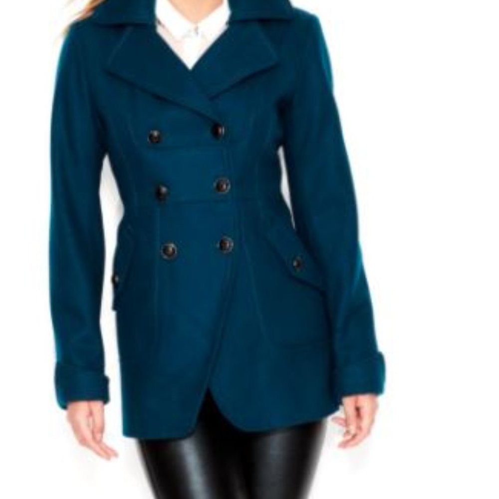 NWOT Guess Women's  Wool-Blend Cutaway Peacoat